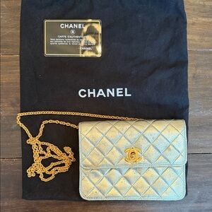 CHANEL Gold Quilted Mini Chain Crossbody Bag